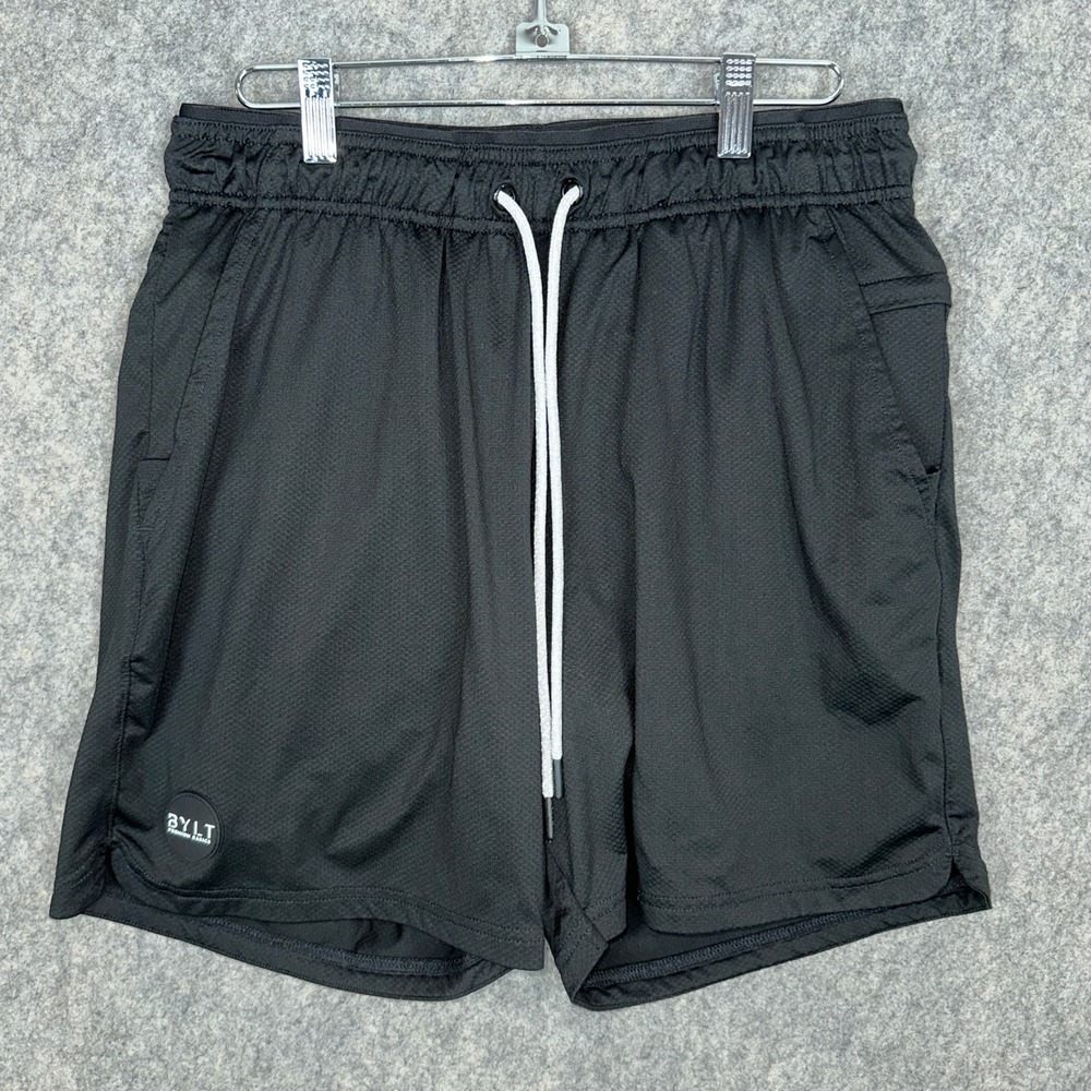 BYLT Shorts Mens Large Black Premium Basics Lined Athletic Gym Mesh 6" Inseam